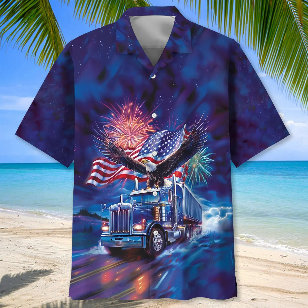 Trucker Patriot Hawaiian Shirt For Resort Trips, Coastal Parties, And Warm Weather Style
