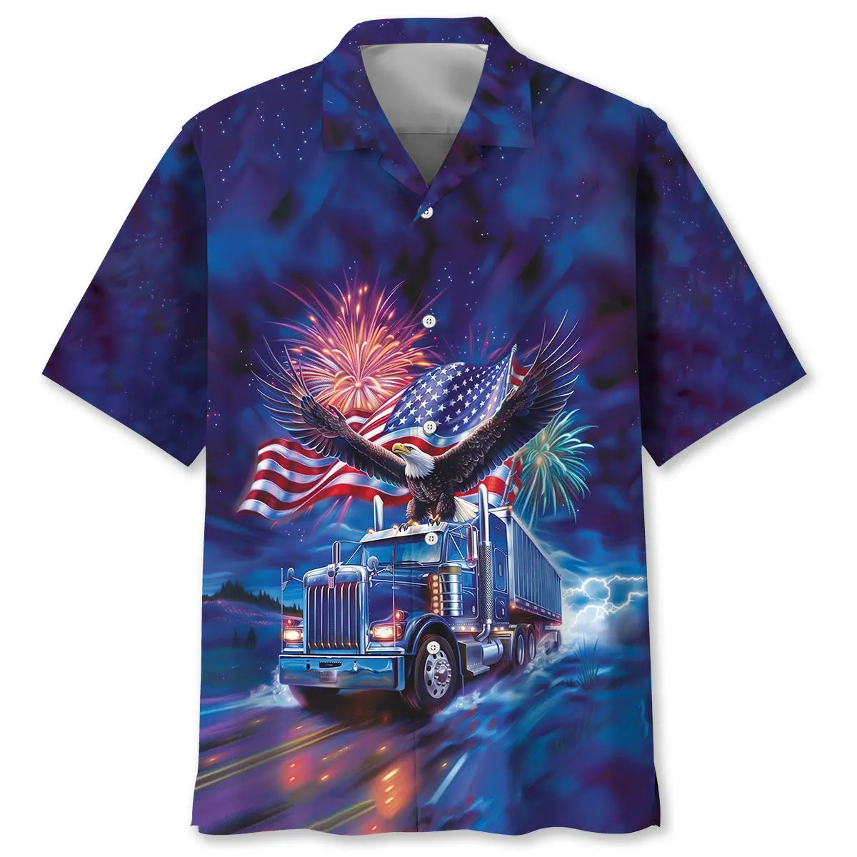 Trucker Patriot Hawaiian Shirt For Resort Trips, Coastal Parties, And Warm Weather Style