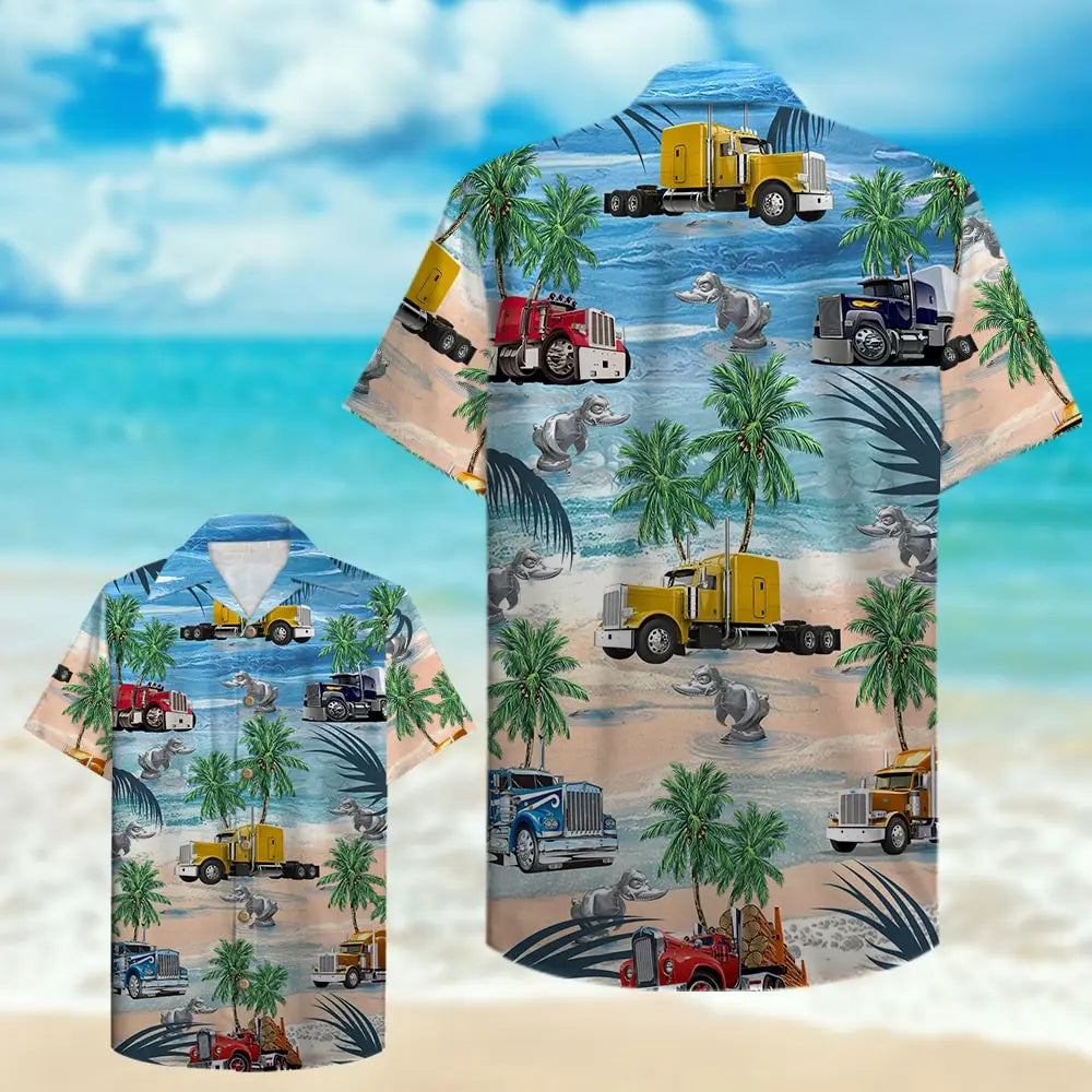 Island Trucker Semitruck Aloha Hawaiian Shirt For Resort Trips, Coastal Parties, And Warm Weather Style
