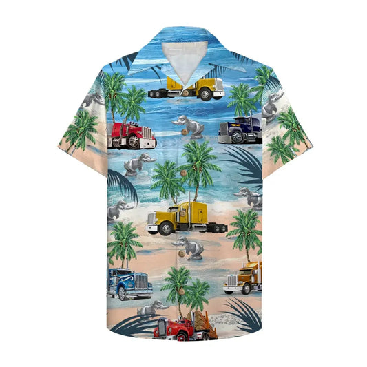 Island Trucker Semitruck Aloha Hawaiian Shirt For Resort Trips, Coastal Parties, And Warm Weather Style