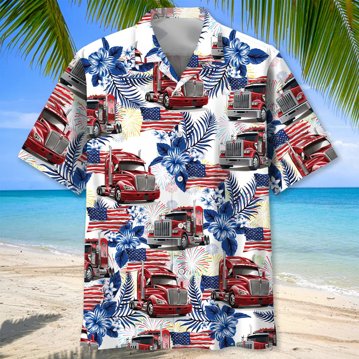 Trucker USA Hawaiian Shirt For Island Adventure, Relaxed Getaway, And Coastal Style