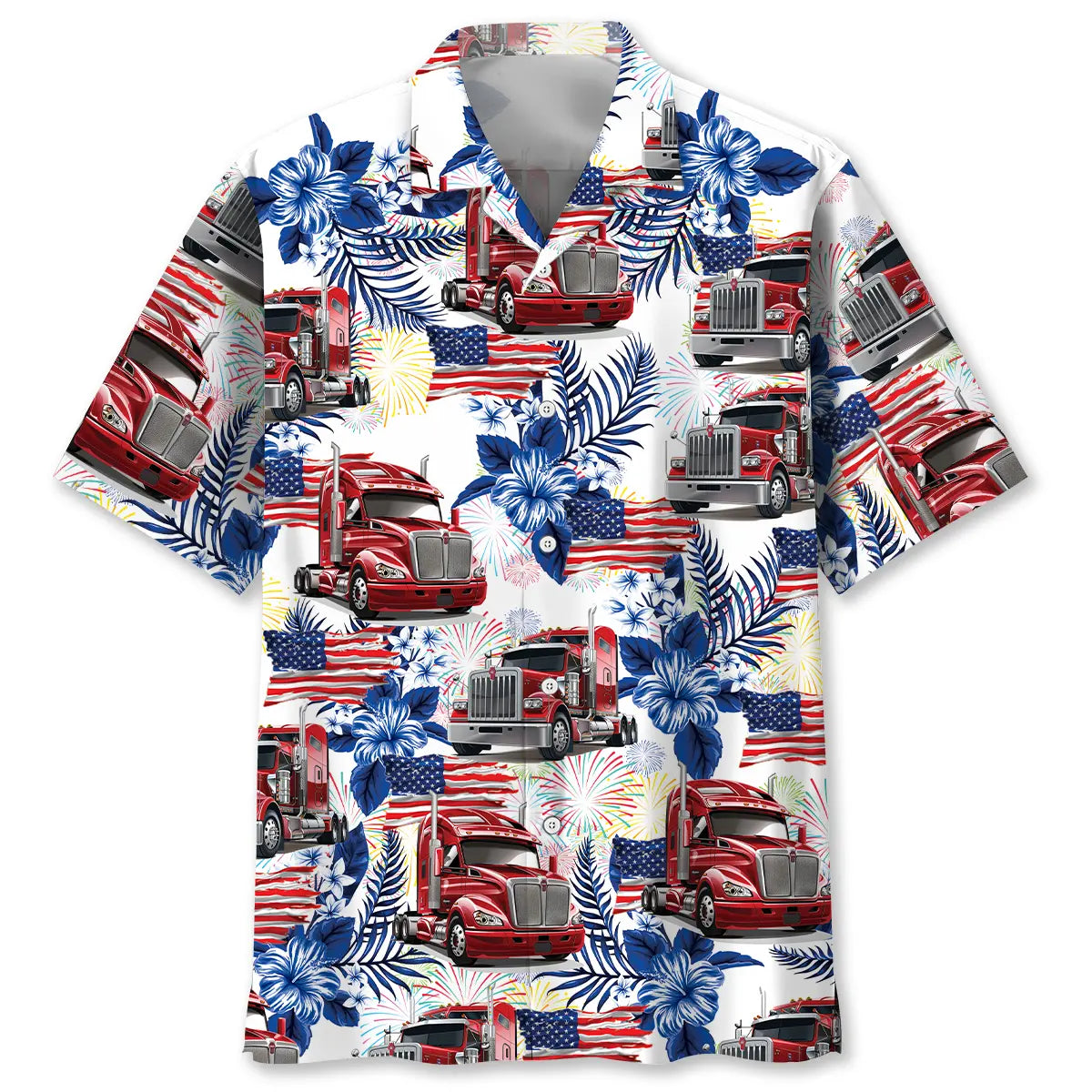 Trucker USA Hawaiian Shirt For Beach Party, Family Vacation, And Summer Event Style