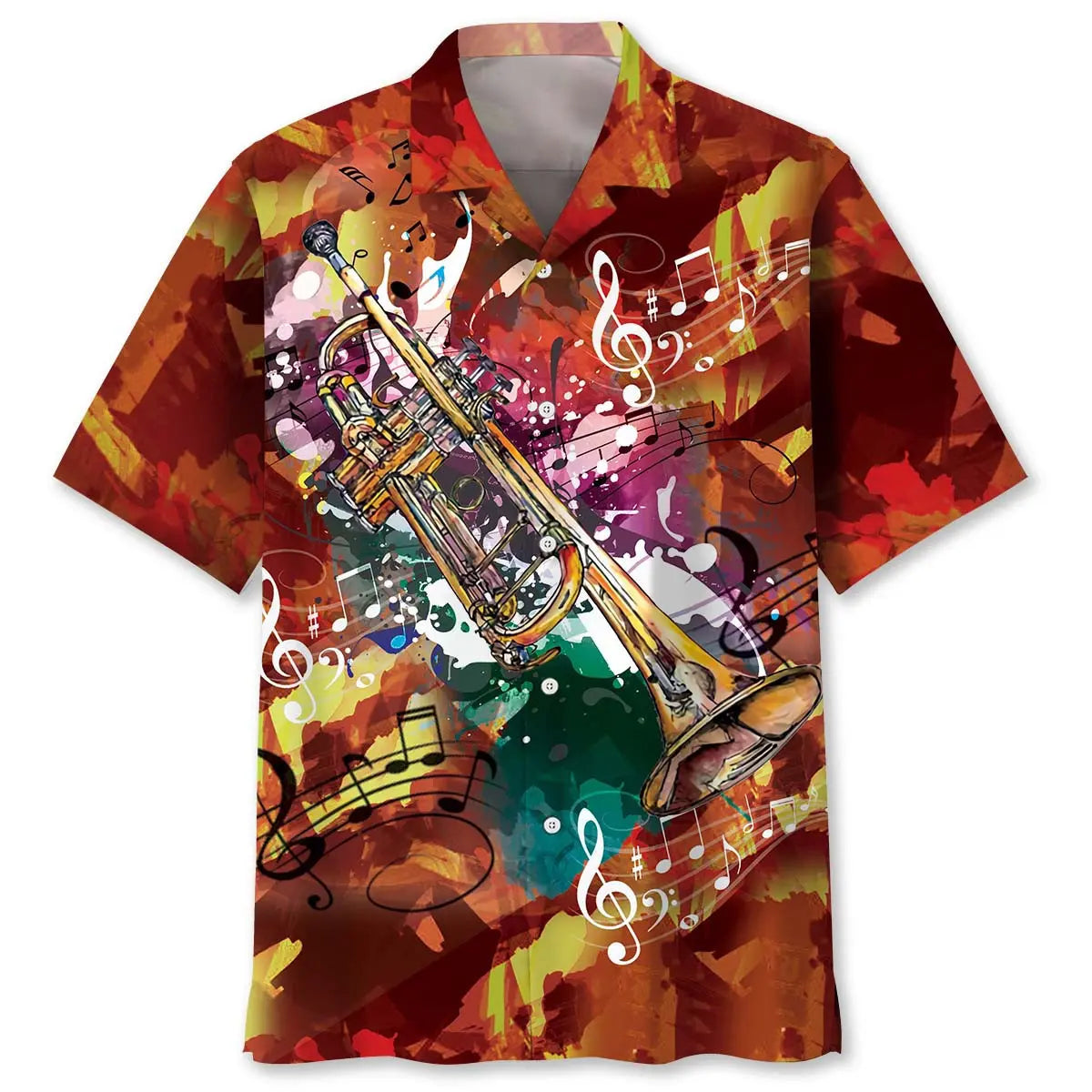 Creative Trumpet Hawaiian Shirt For Resort Trips, Coastal Parties, And Warm Weather Style