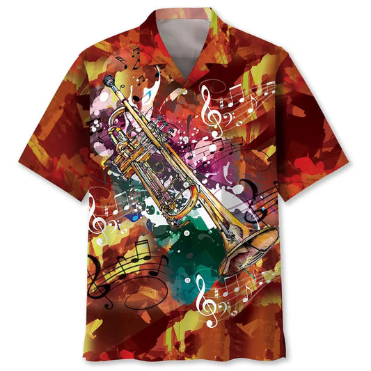 Creative Trumpet Hawaiian Shirt For Resort Trips, Coastal Parties, And Warm Weather Style
