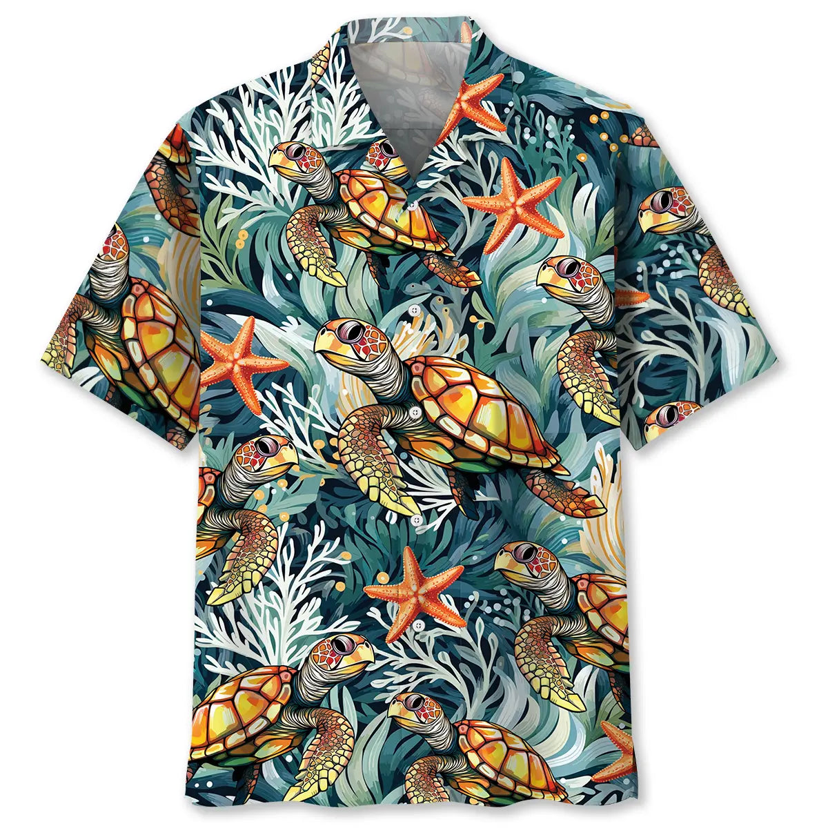 Turtle Coral Starfish Hawaiian Shirt For Summer Gathering And Casual Outdoor Style