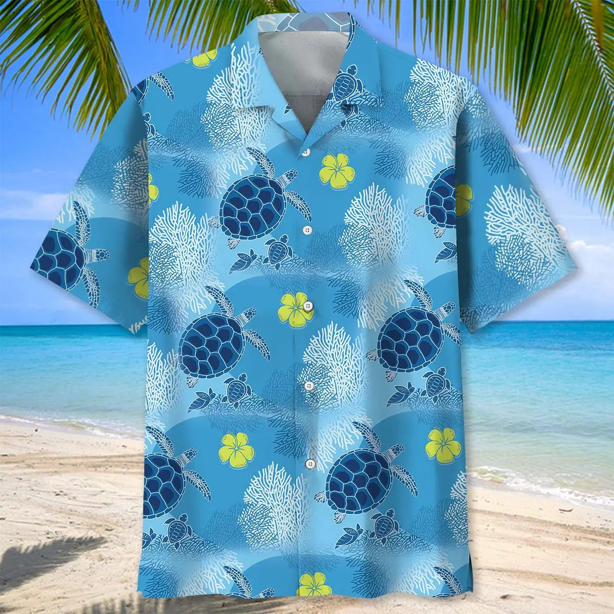 Tropical Turtle Family Hawaiian Shirt For Summer Vacation, Beach Travel, And Casual Wear
