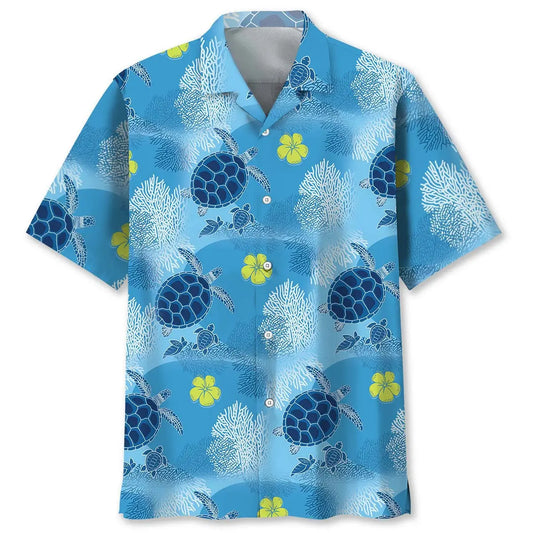 Tropical Turtle Family Hawaiian Shirt For Summer Vacation, Beach Travel, And Casual Wear