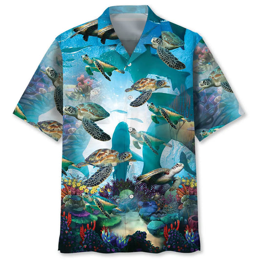 Turtle Shark Hawaiian Shirt For Coastal Travel, Casual Events, And Comfortable Summer Wear