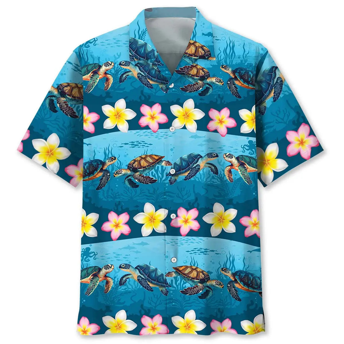 Tropical Turtle Under Sea Hawaiian Shirt For Summer Vacation, Beach Travel, And Casual Wear