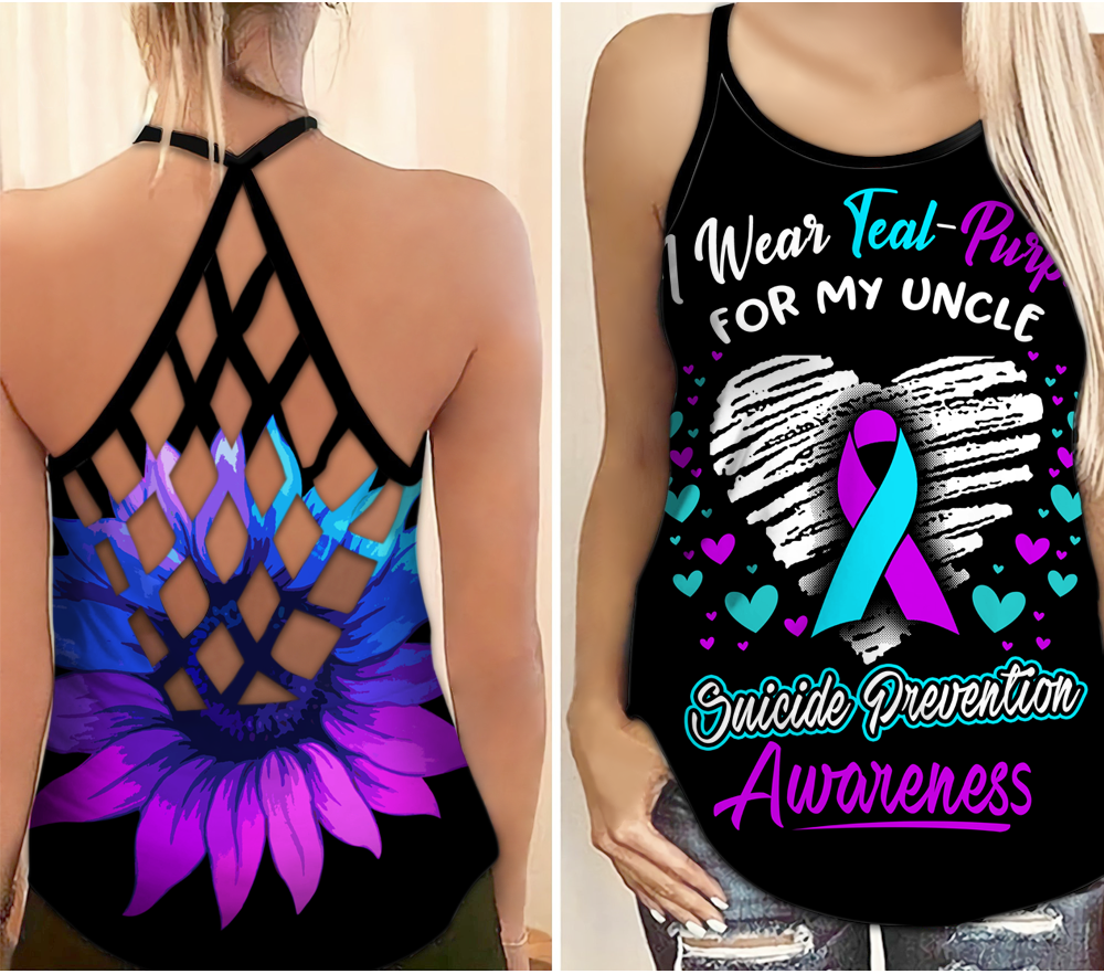 Teal Purple Uncle Wellness Support Hollow Tank Top For Awareness Gatherings And Daily Wear