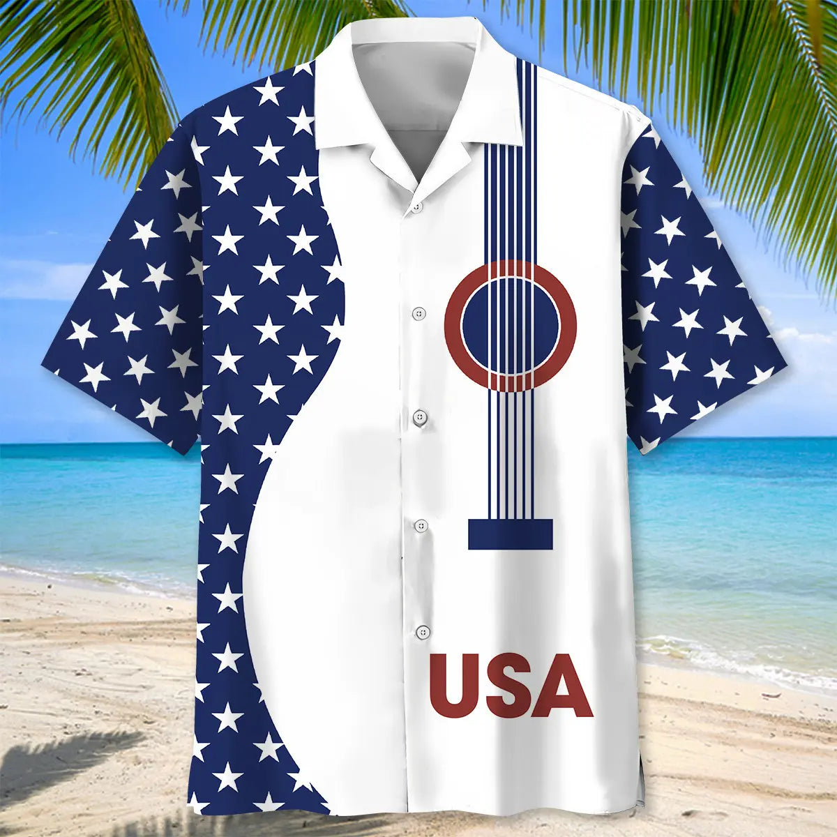 American Guitar Hawaiian Shirt For Resort Trips, Coastal Parties, And Warm Weather Style