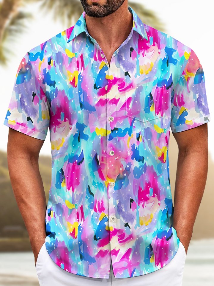 Watercolor Floral Vacation Ombre Beach Hawaiian Shirt For Tropical Holidays, Resort Trips, And Relaxed Coastal Style