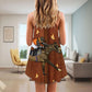 Horse Racing Club Leather V-Neck Sleeveless Cami Dress For Vacations And Playful Everyday Style