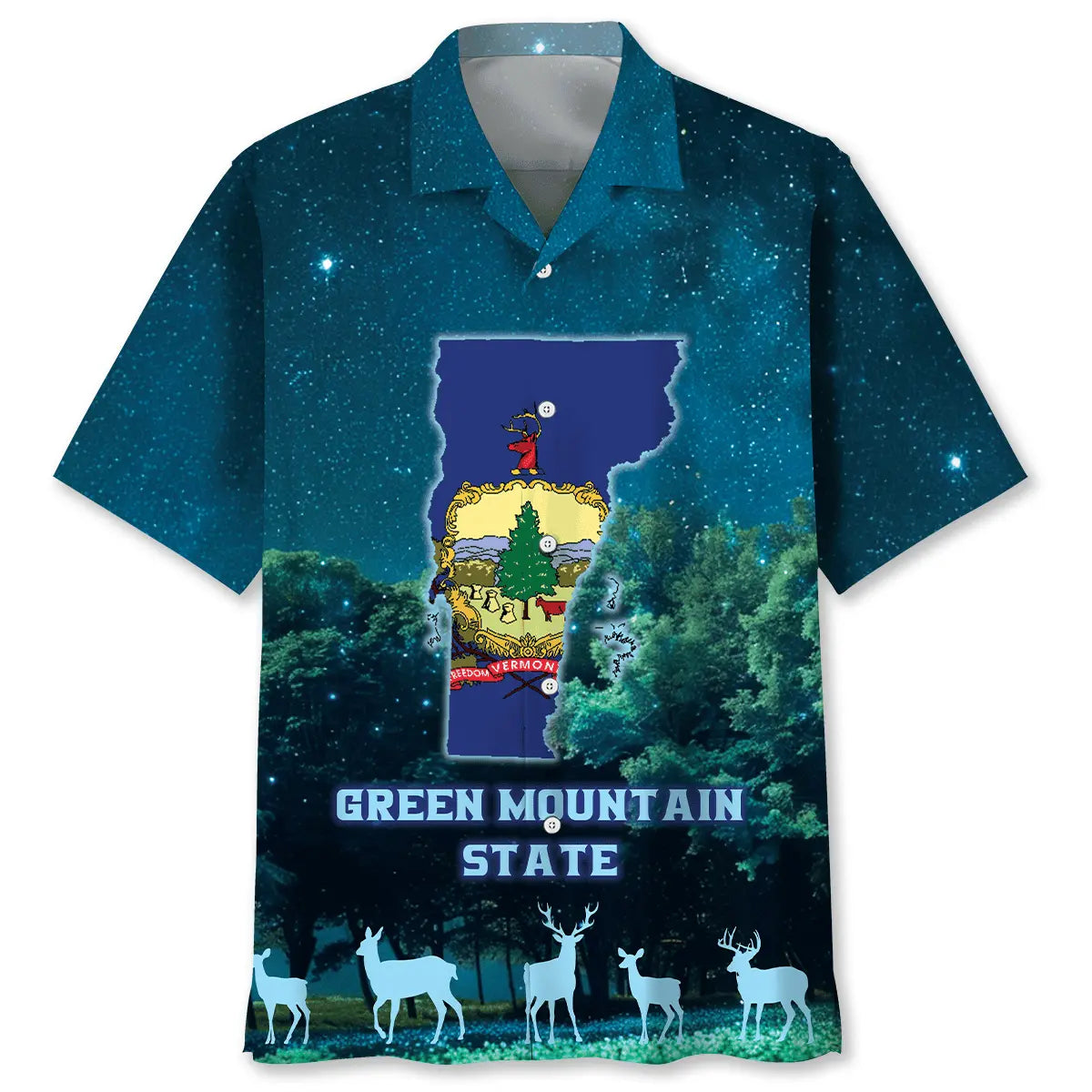 Vermont Green Mountain Heritage Hawaiian Shirt For Island Vacations, Resort Wear, And Relaxed Seasonal Style