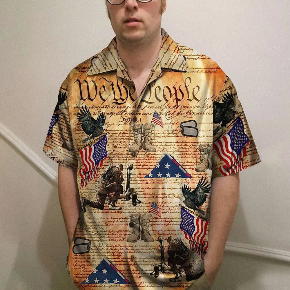 Island Veteran Constitutional Heritage Aloha Hawaiian Shirt For Resort Trips, Coastal Parties, And Warm Weather Style