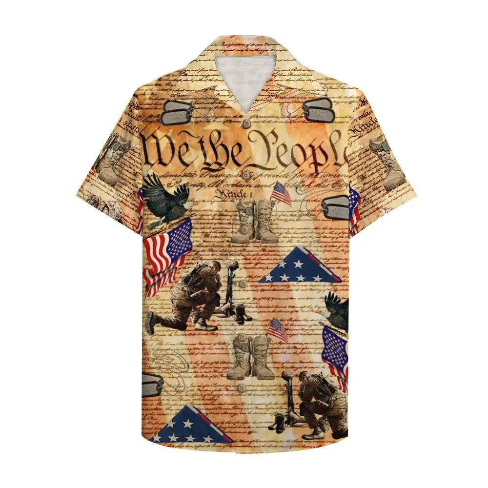 Island Veteran Constitutional Heritage Aloha Hawaiian Shirt For Resort Trips, Coastal Parties, And Warm Weather Style