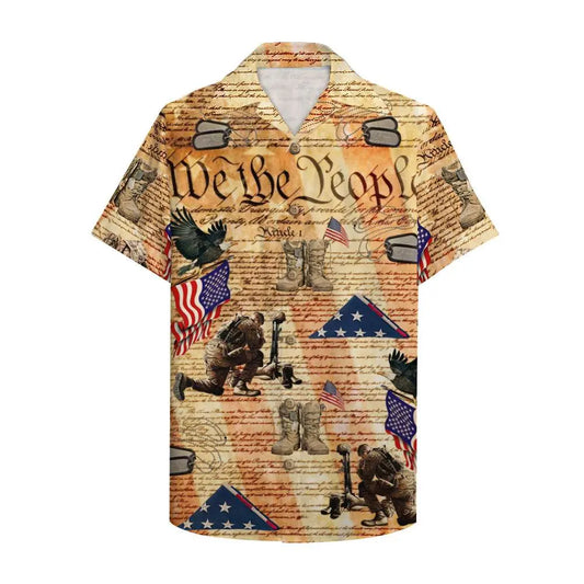 Island Veteran Constitutional Heritage Aloha Hawaiian Shirt For Resort Trips, Coastal Parties, And Warm Weather Style