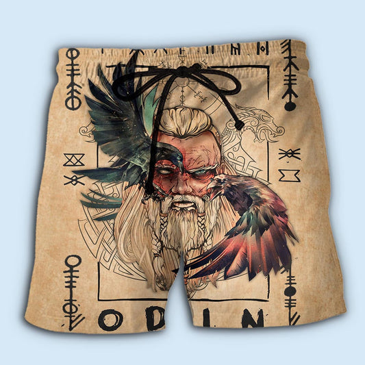 Viking Wisdom Symbol Vintage Beach Shorts Pattern View For Vacation Travel And Outdoor Fun