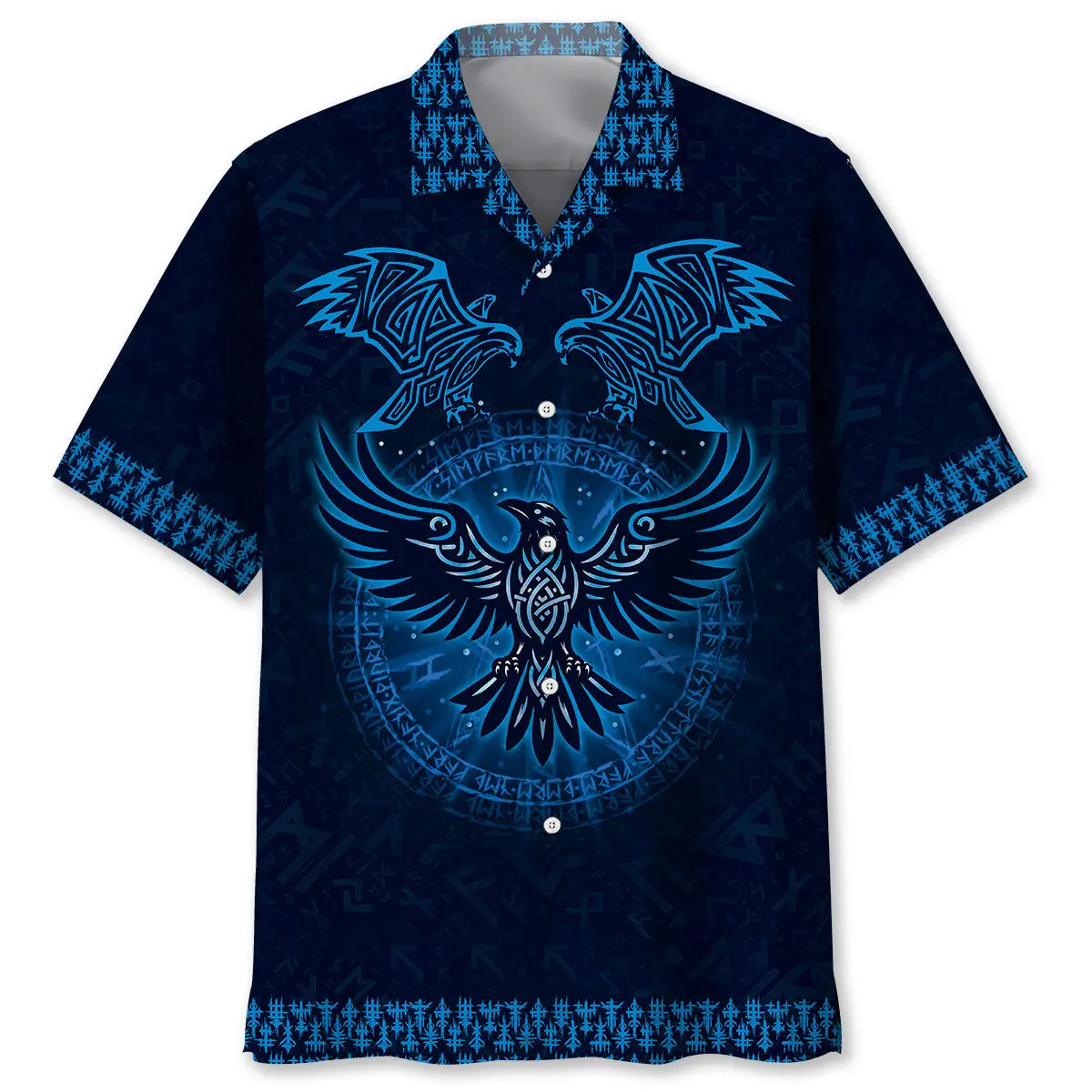 Viking Raven Hawaiian Shirt For Summer Vacation, Beach Travel, And Casual Wear