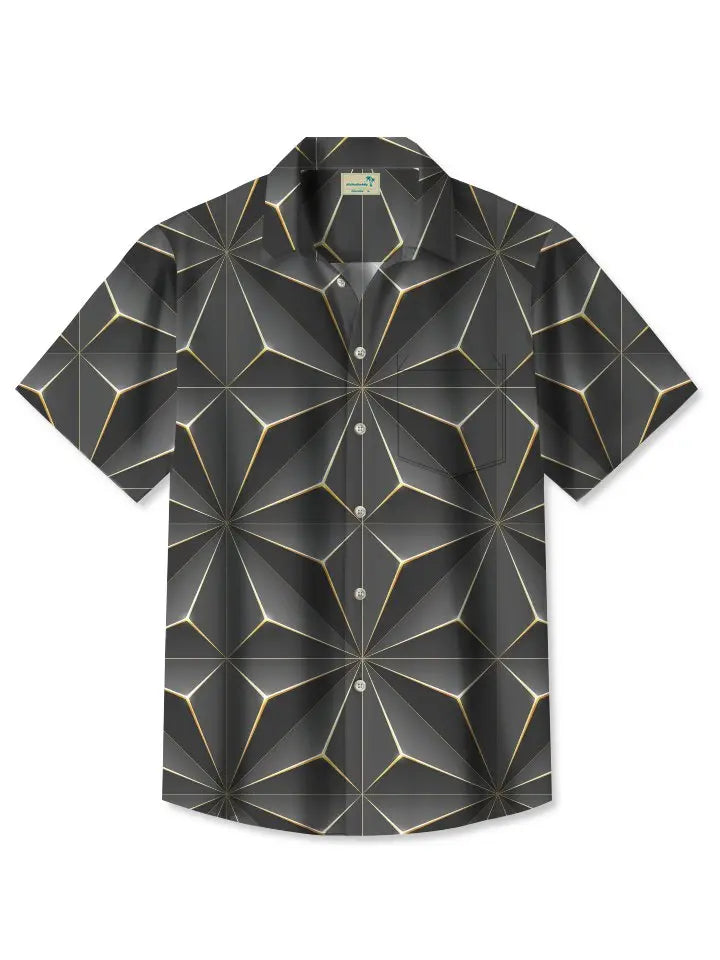 Vintage Gradient Geometric Hawaiian Shirt For Island Vacations, Resort Wear, And Relaxed Seasonal Style