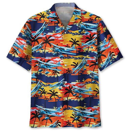 Vintage Airplane Hawaiian Shirt For Beach Days, Summer Outings, And Thoughtful Gift Giving