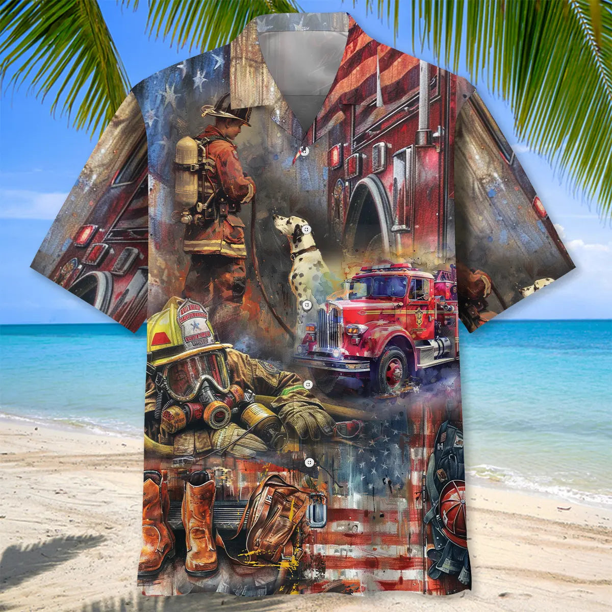 Vintage Art Firefighter Proud Hawaiian Shirt For Resort Holiday, Island Getaway, And Casual Outdoor Style