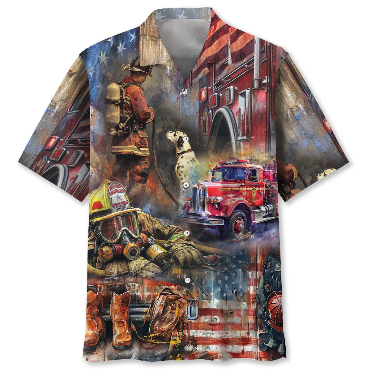 Vintage Art Firefighter Proud Hawaiian Shirt For Resort Parties And Coastal Outings