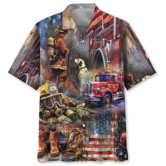Vintage Art Firefighter Proud Hawaiian Shirt For Resort Parties And Coastal Outings