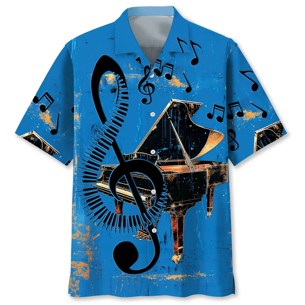 Vintage Black Grand Piano Hawaiian Shirt For Summer Vacation And Island Inspired Style