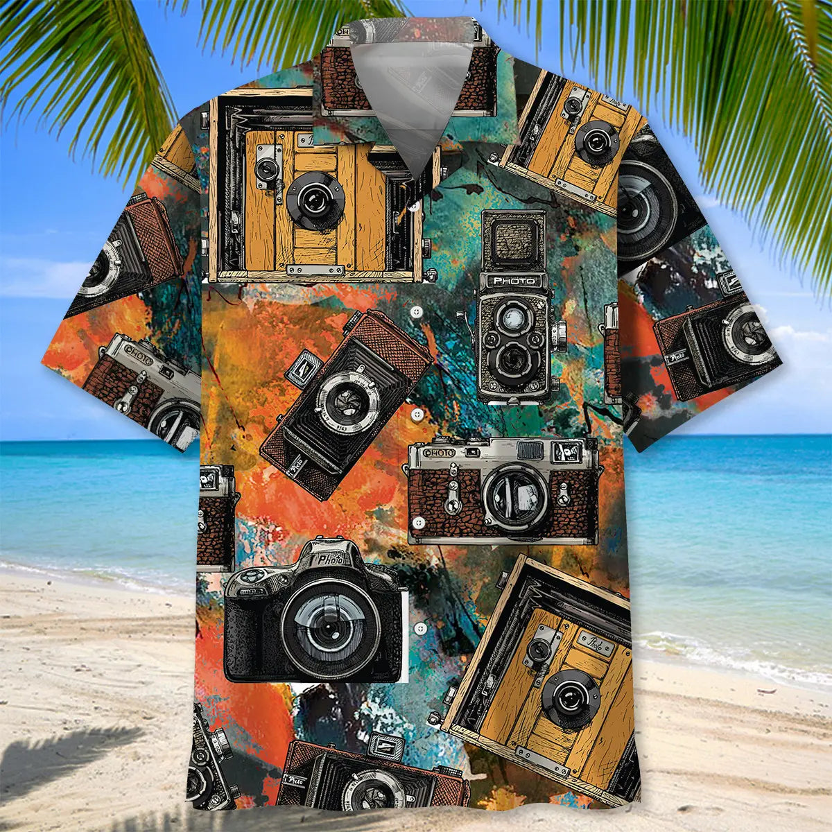 Vintage Camera Hawaiian Shirt For Hobby Lovers, Coastal Trips, And Relaxed Everyday Wear