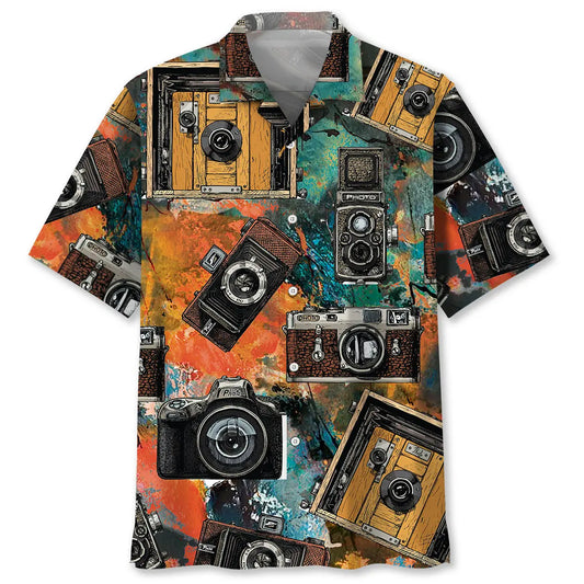 Vintage Camera Hawaiian Shirt For Hobby Lovers, Coastal Trips, And Relaxed Everyday Wear