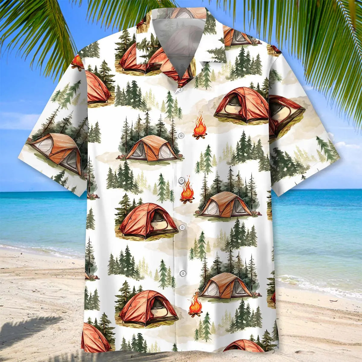 Vintage Camping Tent Hawaiian Shirt For Outdoor Relaxation, Island Trips, And Warm Weather Activities