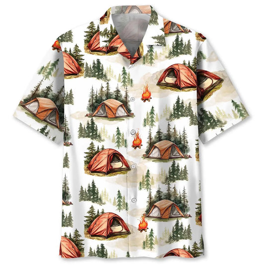 Vintage Camping Tent Hawaiian Shirt For Outdoor Relaxation, Island Trips, And Warm Weather Activities