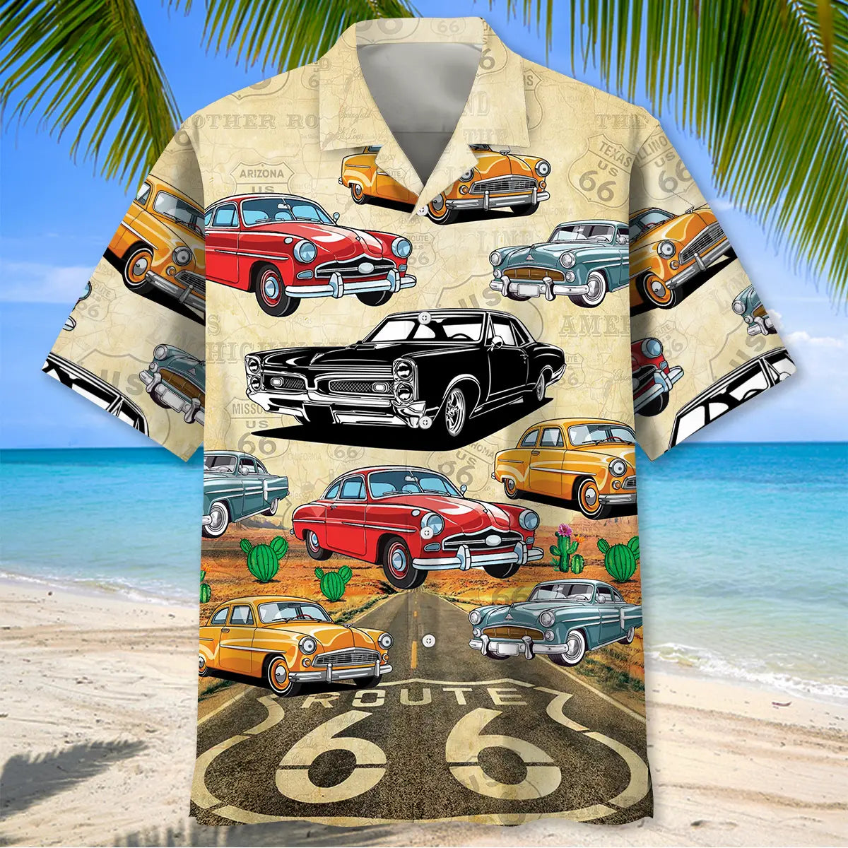 Vintage Classic Car Route Hawaiian Shirt For Beach Days, Summer Outings, And Thoughtful Gift Giving