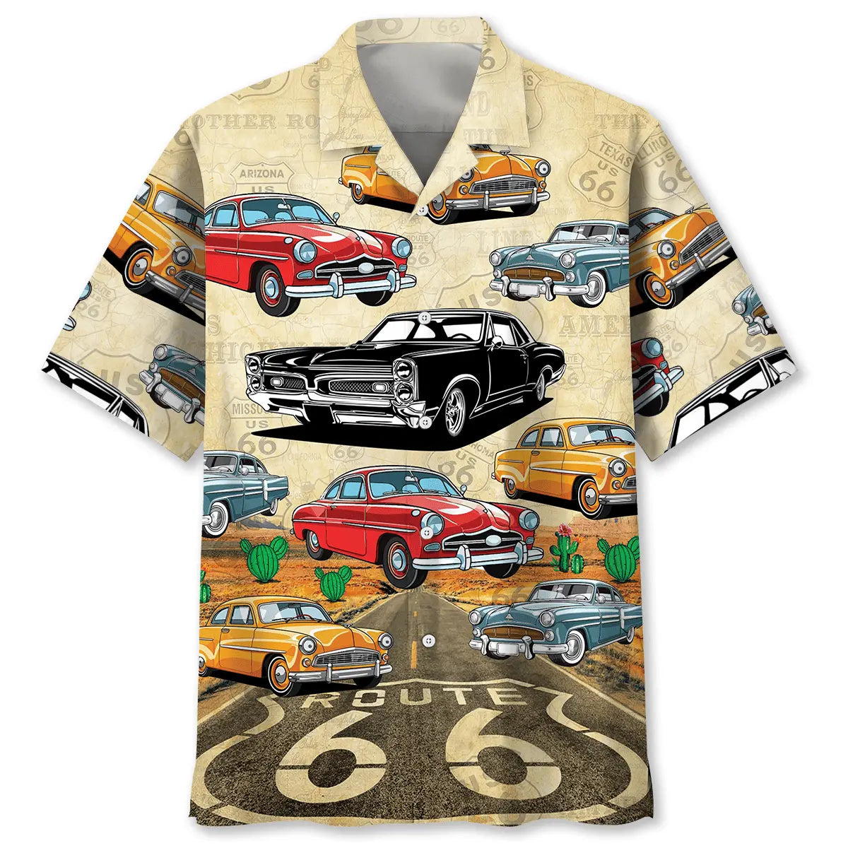 Vintage Classic Car Route Hawaiian Shirt For Beach Days, Summer Outings, And Thoughtful Gift Giving