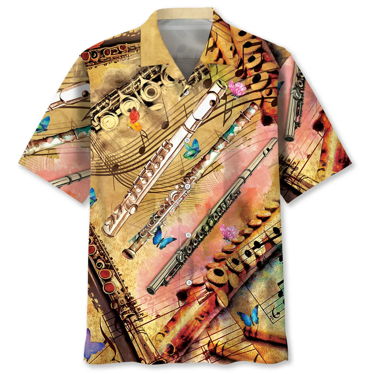Vintage Classic Flute Hawaiian Shirt For Summer Vacation, Beach Travel, And Casual Wear