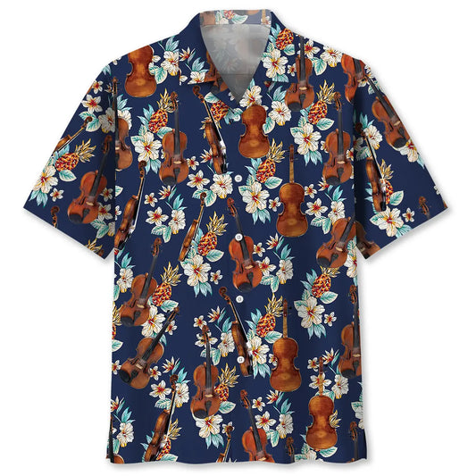 Vintage Classic Violin Hawaiian Shirt For Beach Days, Summer Outings, And Thoughtful Gift Giving