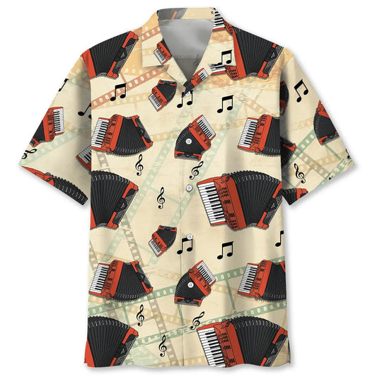 Vintage Colorful Accordion Hawaiian Shirt For Summer Vacation, Beach Travel, And Casual Wear