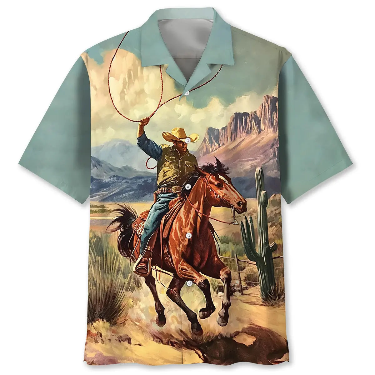Vintage Cowboy Bucking Hawaiian Shirt For Beach Party, Family Vacation, And Seasonal Wardrobe