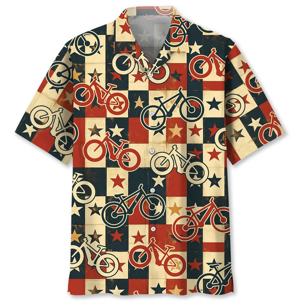 American Vintage Cycling Hawaiian Shirt For Patriotic Events, Summer Travel, And Casual Outdoor Wear