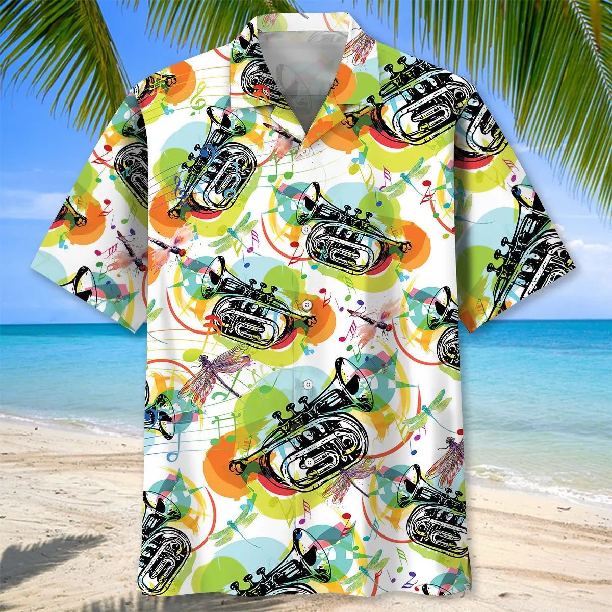 Vintage Dragonfly Trumpet Hawaiian Shirt For Island Vacations, Resort Wear, And Relaxed Seasonal Style