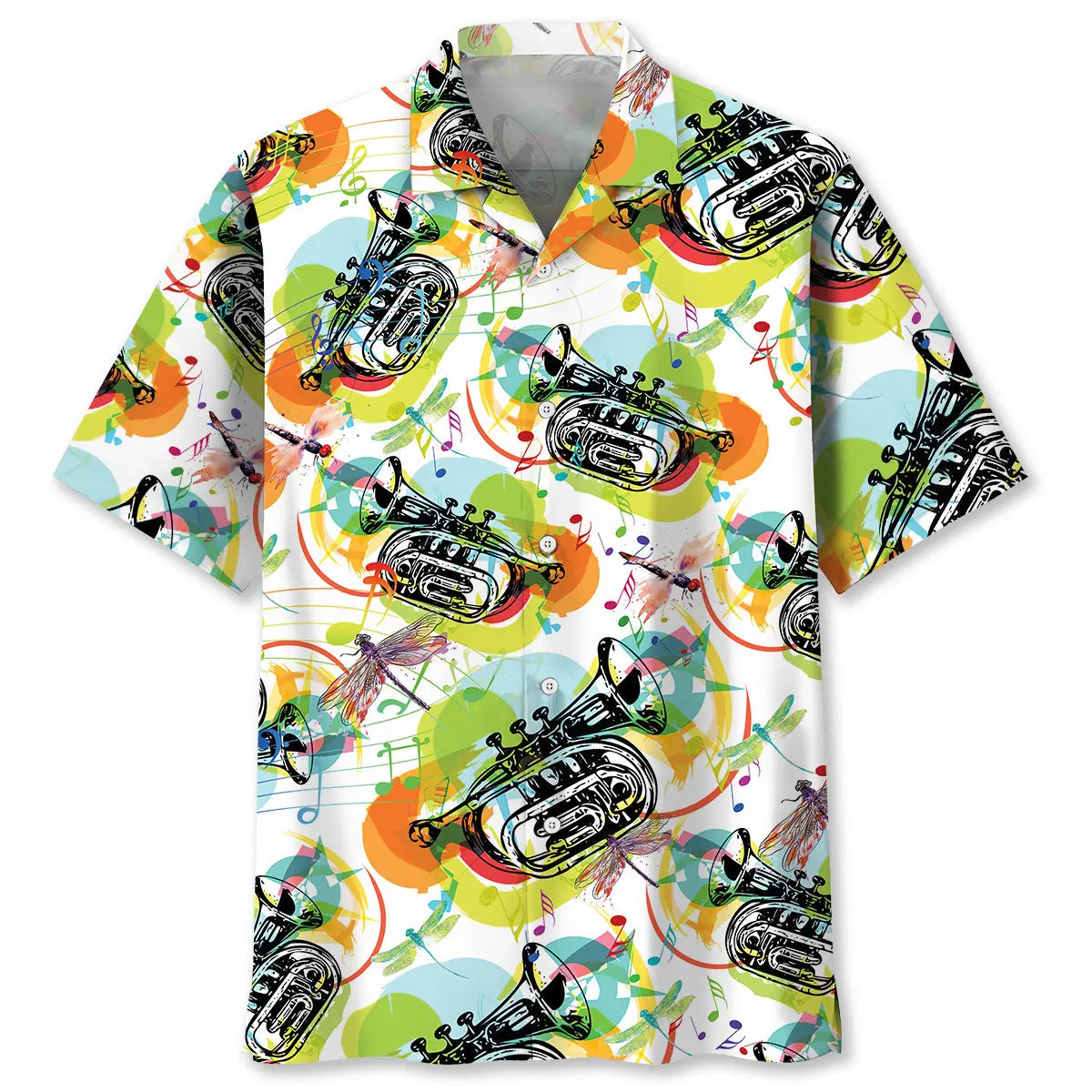 Vintage Dragonfly Trumpet Hawaiian Shirt For Island Vacations, Resort Wear, And Relaxed Seasonal Style