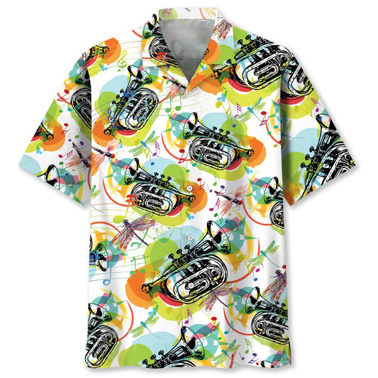 Vintage Dragonfly Trumpet Hawaiian Shirt For Island Vacations, Resort Wear, And Relaxed Seasonal Style