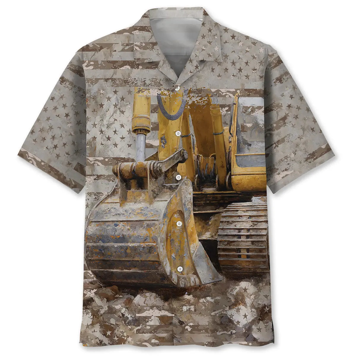 Vintage Excavator Hawaiian Shirt For Coastal Festival And Casual Outdoor Style