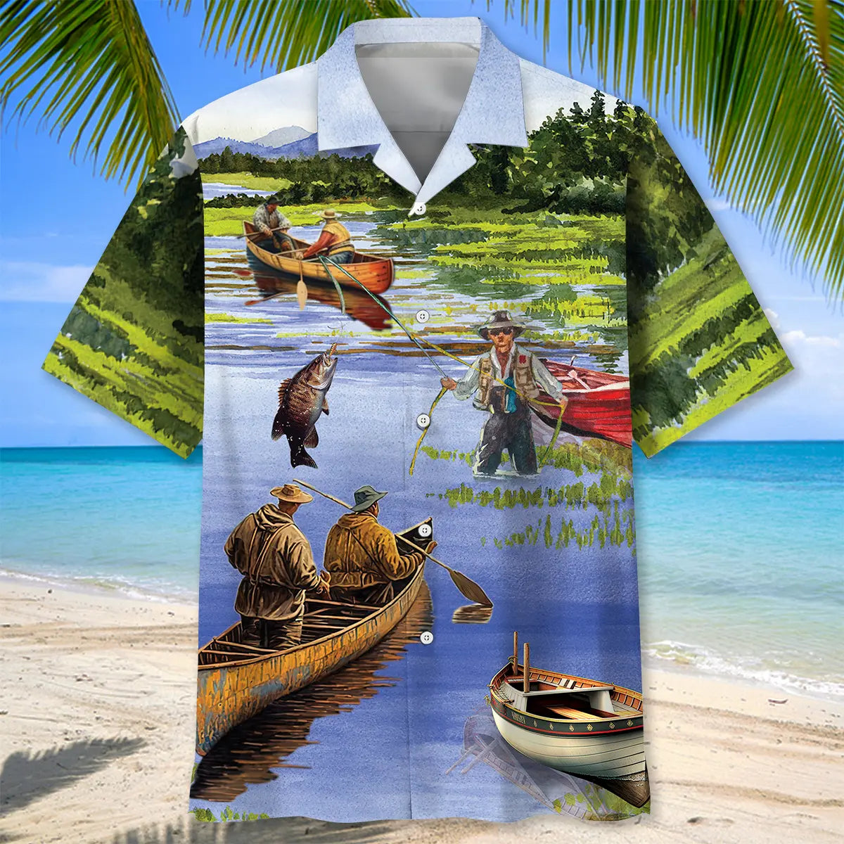 Vintage Fishing Art Hawaiian Shirt