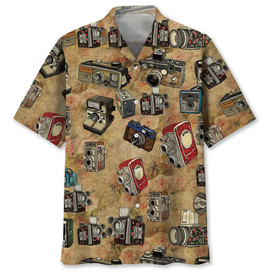 Vintage Floral Camera Hawaiian Shirt For Creative Weekends, Resort Travel, And Comfortable Summer Style