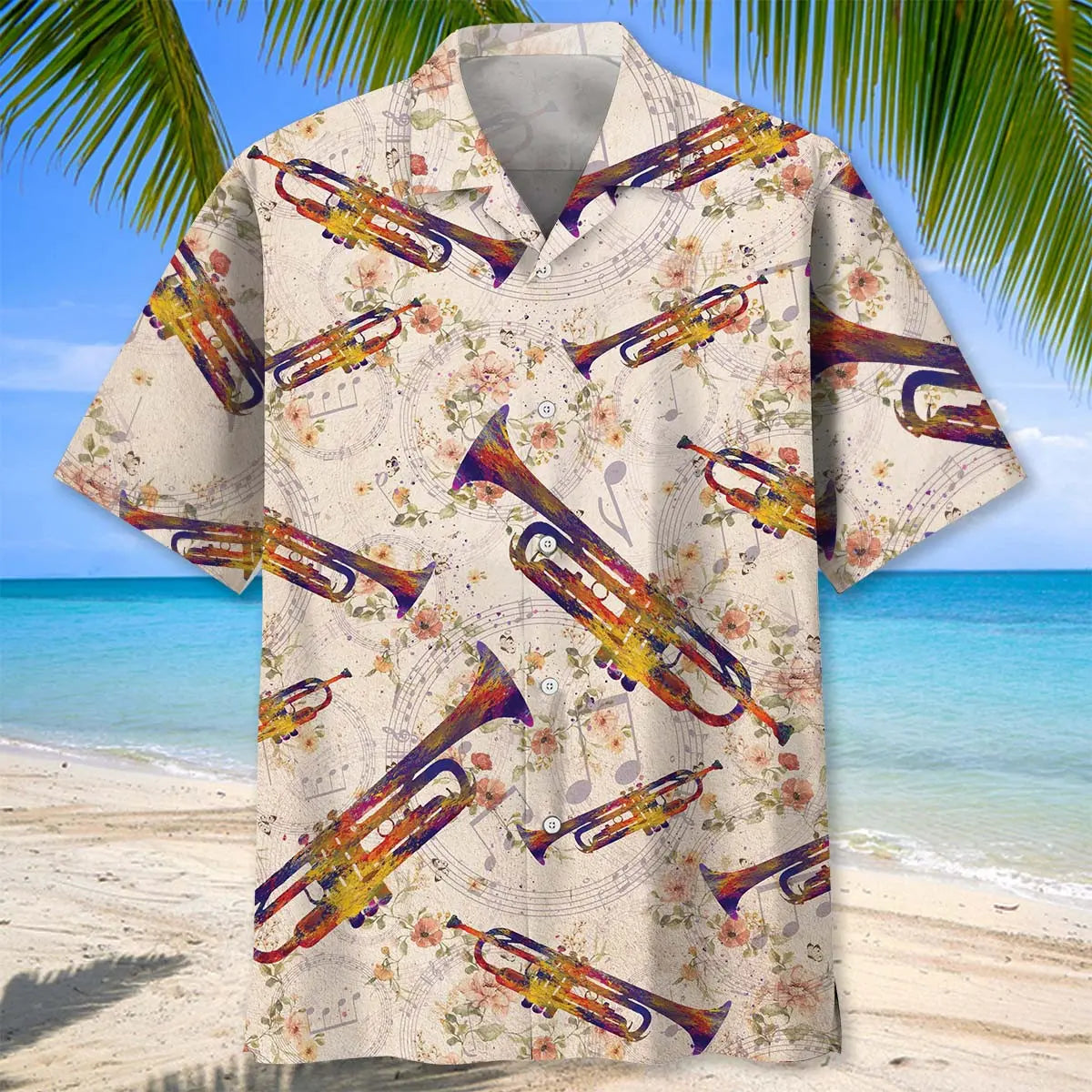Vintage Floral Trumpet Hawaiian Shirt For Resort Trips, Coastal Parties, And Warm Weather Style
