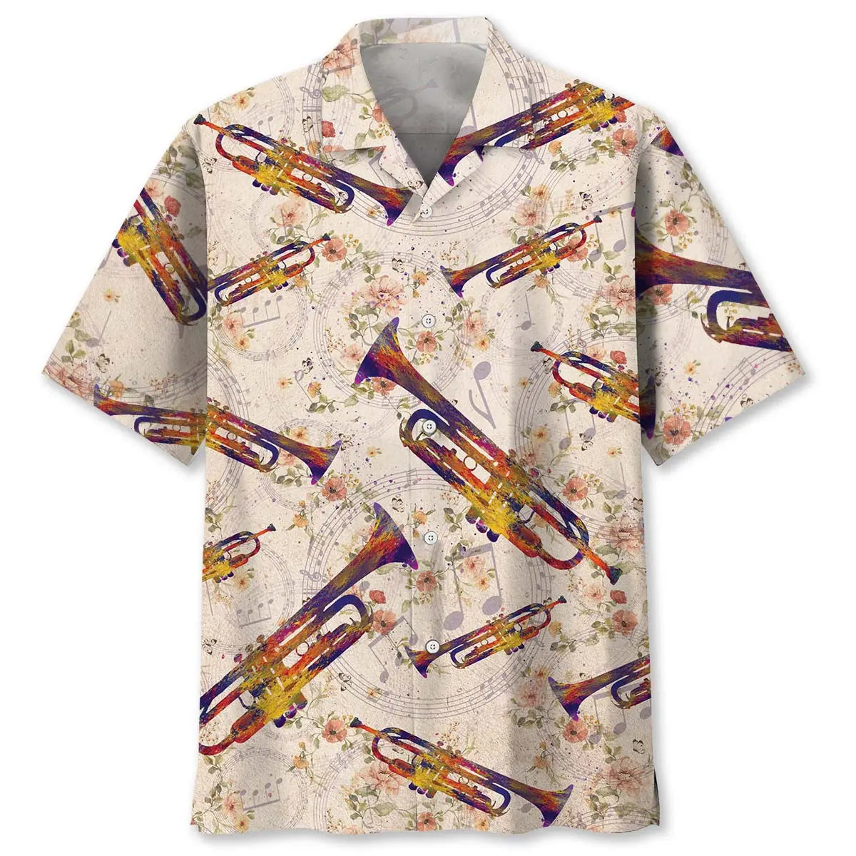 Vintage Floral Trumpet Hawaiian Shirt For Resort Trips, Coastal Parties, And Warm Weather Style