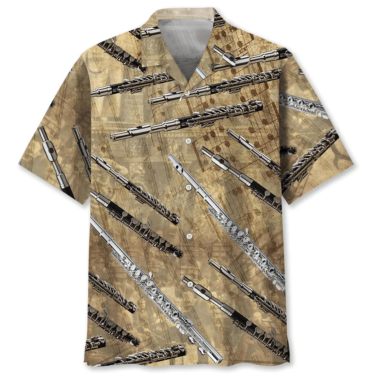 Vintage Flute Hawaiian Shirt For Resort Trips, Coastal Parties, And Warm Weather Style