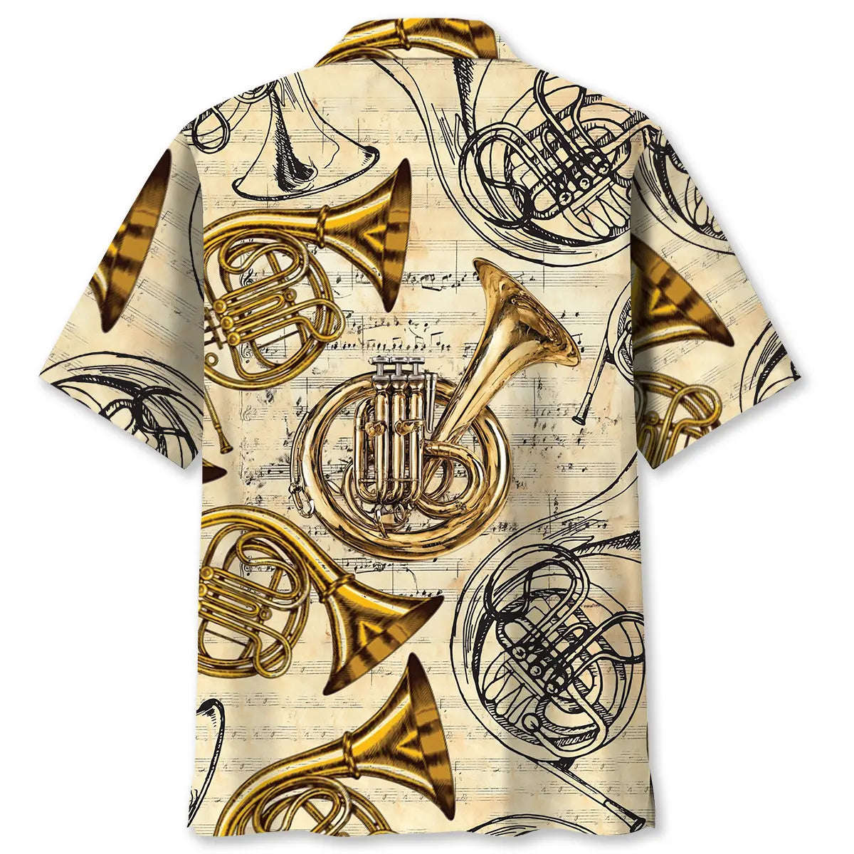 Vintage French Horn Brass Hawaiian Shirt